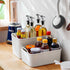Display of 5-Pack Lidded Plastic Storage Bins