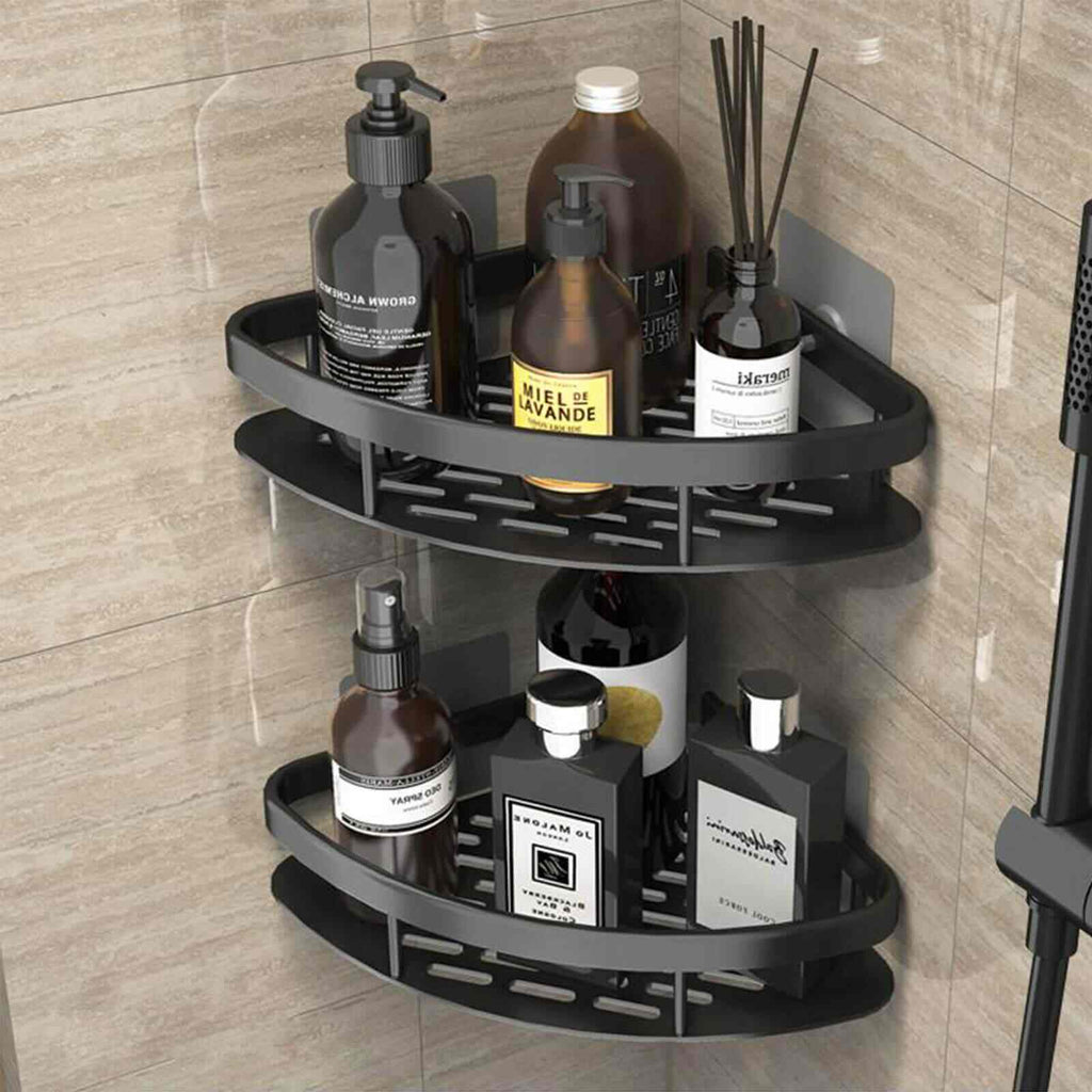 2Pcs Corner Shower Caddy Shelves Wall Mounted Basket Rack Bathroom