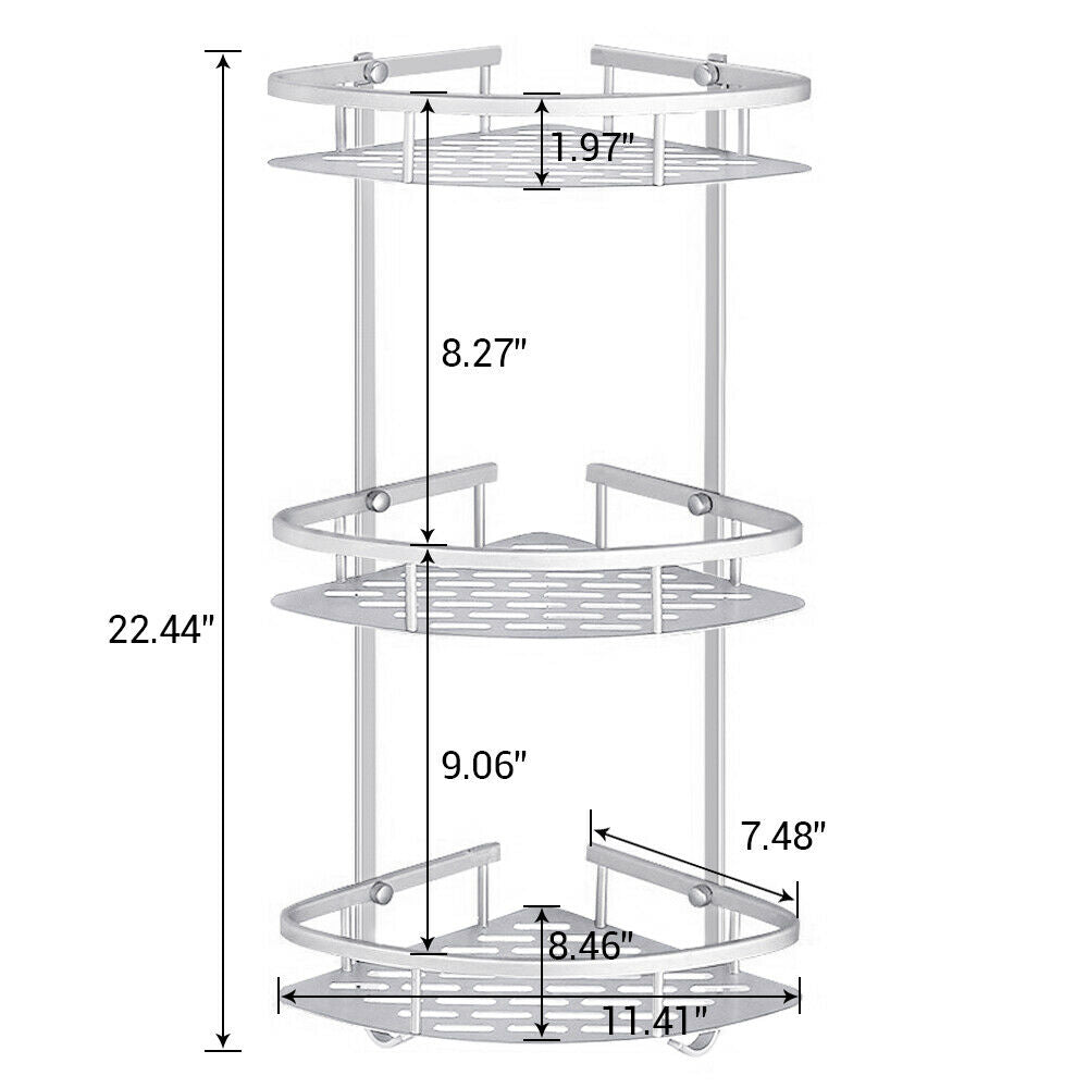 Bathroom Corner Shelves with Hooks, Wall Mounted Shower Caddy