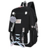 Black Anti-theft Girls USB Charging Backpack Travel School Bag